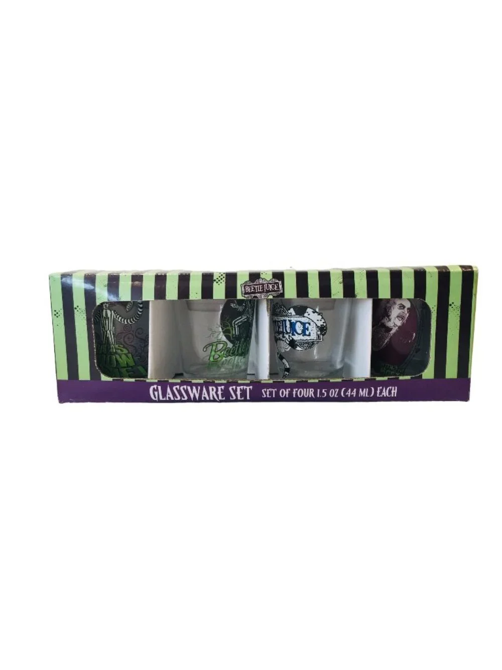BEETLEJUICE Glassware Set of 4 Shot Glasses 1.5 oz Different Scene on Each